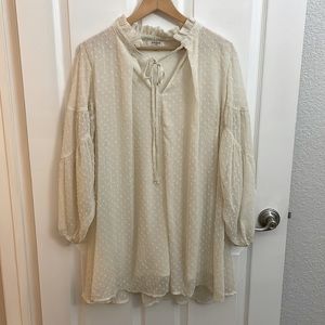 Umgee Swiss Dot Cream Long Sleeve Mini Dress